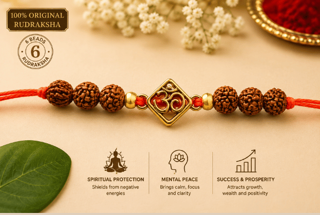 Original Natural Rudraksha Rakhi Six Beads